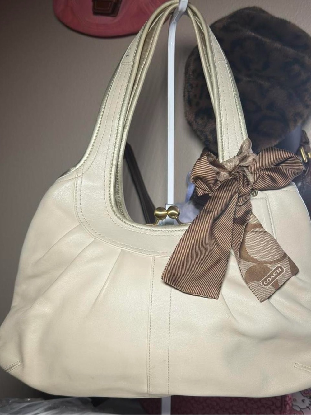 Coach cream pleated leather hobo bag